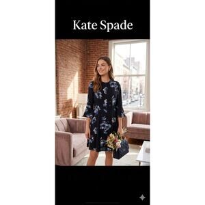 Kate Spade New York "Night Rose" Bell Sleeve Crepe Dress - Size 12